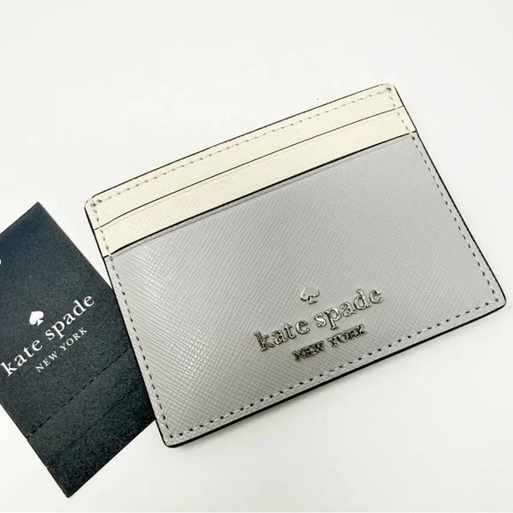 Kate Spade Madison Colorblock Saffiano Leather Slim Cardholder Cream/Plat. Gray - Picture 15 of 15